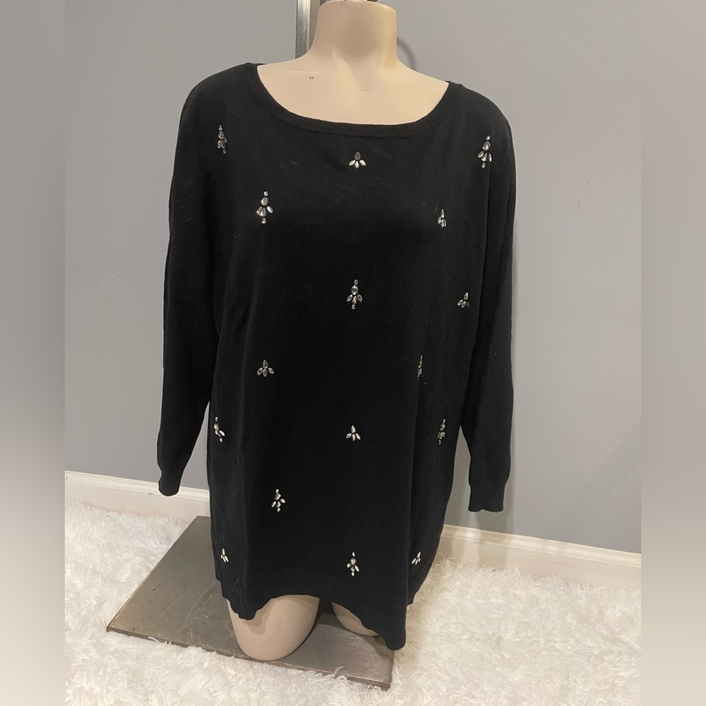 Ruby Rd black rhinestone sweater top shirt woman’s 1X